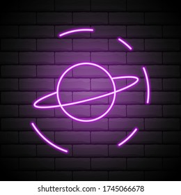 planet Saturn icon. Elements of Web in neon style icons. Simple icon for websites, web design, mobile app, info graphics.Isolated on brick wall