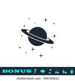 Planet Saturn icon flat. Black pictogram on white background. Vector illustration symbol and bonus button