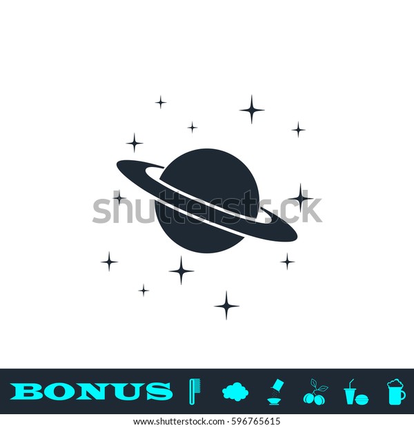 Planet Saturn icon\
flat. Black pictogram on white background. Vector illustration\
symbol and bonus button