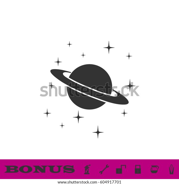 Planet Saturn icon\
flat. Black pictogram on white background. Vector illustration\
symbol and bonus button