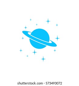 Planet Saturn icon flat. Blue pictogram on white background. Vector illustration symbol
