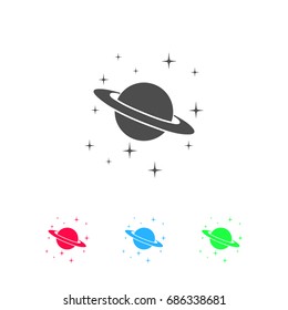 Planet Saturn icon flat. Color pictogram on white background. Vector illustration symbol and bonus icons