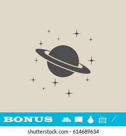 Planet Saturn icon flat. Grey pictogram on light background. Vector illustration symbol and bonus button real estate, ottoman, vase, tv, fishing rod
