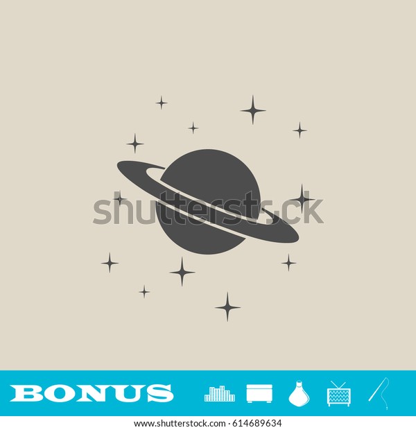Planet Saturn icon flat. Grey pictogram\
on light background. Vector illustration symbol and bonus button\
real estate, ottoman, vase, tv, fishing\
rod