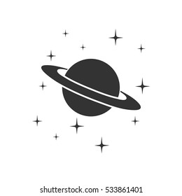 Planet Saturn icon flat. Illustration isolated on white background. Vector grey sign symbol