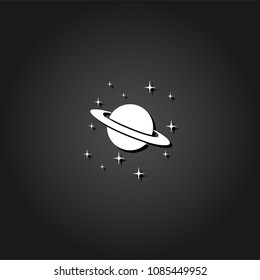 Planet Saturn icon flat. Simple White pictogram on black background with shadow. Vector illustration symbol