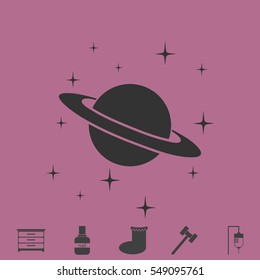 Planet Saturn icon flat. Simple vector grey pictogram and bonus symbol