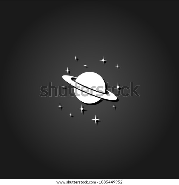 Planet Saturn icon\
flat. Simple White pictogram on black background with shadow.\
Vector illustration\
symbol