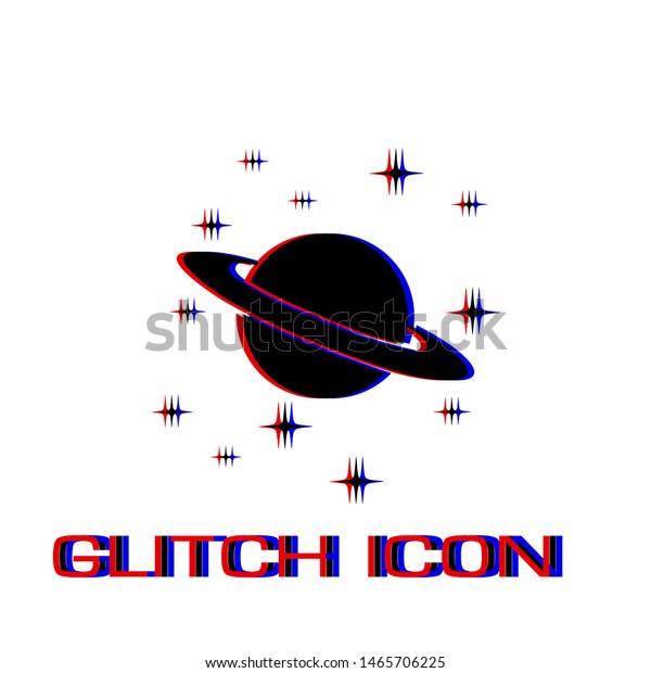 Planet Saturn icon flat. Simple\
pictogram - Glitch effect. Vector illustration\
symbol
