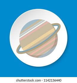 Planet Saturn icon in flat style on round button