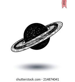 planet saturn icon, hand drawn vector illustration.