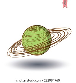 planet saturn icon, hand drawn vector illustration.