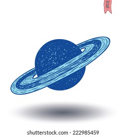 planet saturn icon, hand drawn vector illustration.