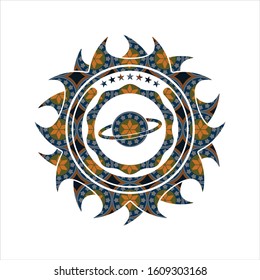 planet, saturn icon inside arabic emblem. Arabesque decoration.