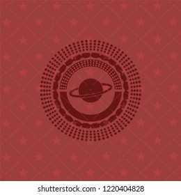 planet, saturn icon inside badge with red background
