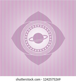 planet, saturn icon inside badge with pink background