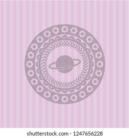 planet, saturn icon inside badge with pink background