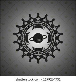 planet, saturn icon inside black emblem. Vintage.