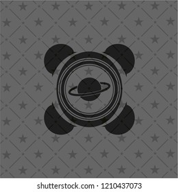 planet, saturn icon inside black emblem. Vintage.