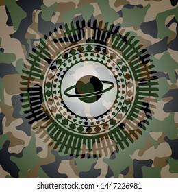 planet, saturn icon inside camo emblem