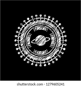 planet, saturn icon inside chalk emblem