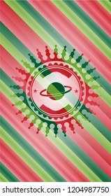 planet, saturn icon inside christmas emblem background.