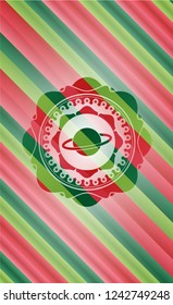 planet, saturn icon inside christmas colors style emblem.