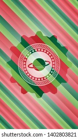 planet, saturn icon inside christmas style badge..