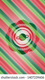 planet, saturn icon inside christmas colors emblem.
