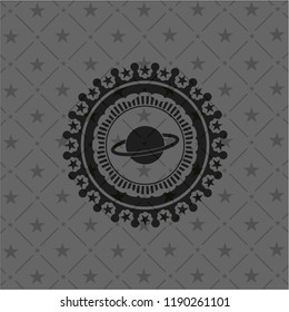 planet, saturn icon inside dark emblem