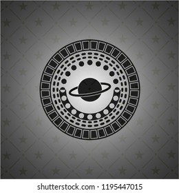 planet, saturn icon inside dark emblem