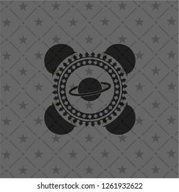 planet, saturn icon inside dark emblem. Retro