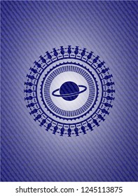 planet, saturn icon inside denim background