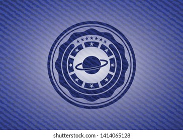 planet, saturn icon inside denim background
