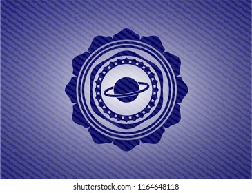 planet, saturn icon inside emblem with jean texture