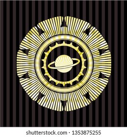 planet, saturn icon inside gold shiny badge