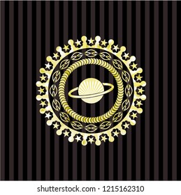 planet, saturn icon inside golden badge