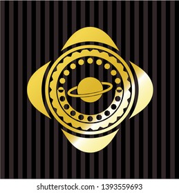 planet, saturn icon inside golden badge or emblem
