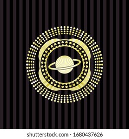 planet, saturn icon inside golden emblem