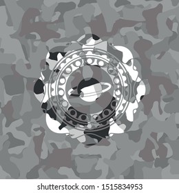 planet, saturn icon inside grey camo texture