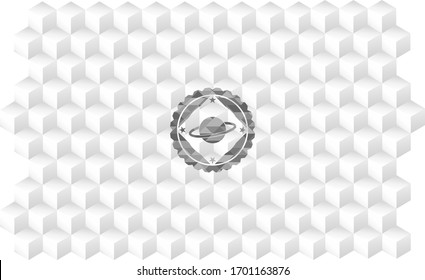 Planeta, icono de saturn dentro de la placa gris con fondo blanco de cubo geométrico
