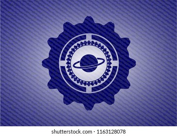 planet, saturn icon inside jean background