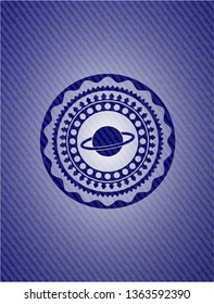 planet, saturn icon inside jean background