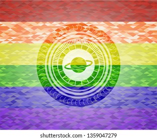 planet, saturn icon inside lgbt colors emblem 