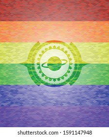 planet, saturn icon inside lgbt colors emblem 