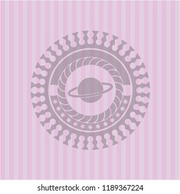 planet, saturn icon inside pink emblem