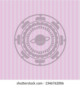 planet, saturn icon inside pink emblem. Vintage.
