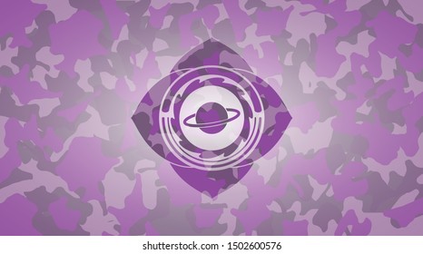 planet, saturn icon inside pink and purple camo texture