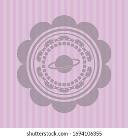 planet, saturn icon inside pink emblem. Vintage.