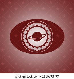 planet, saturn icon inside realistic red emblem